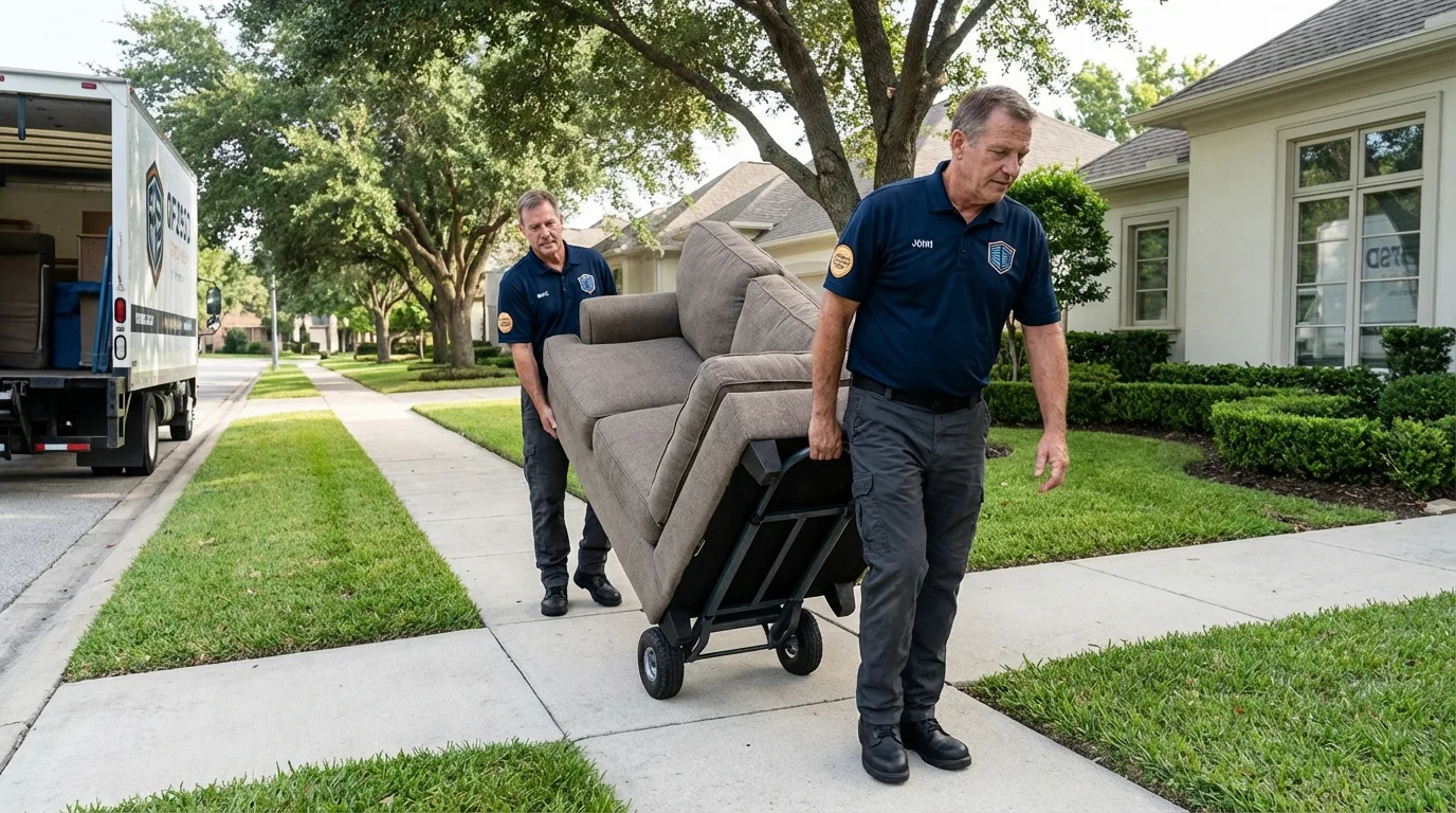 Local residential moving crew loading furniture in Oakhurst, CA